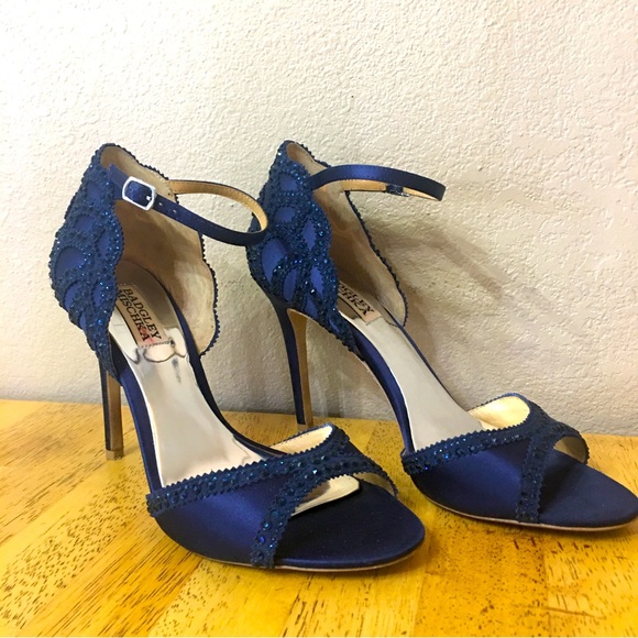 Badgley Mischka Shoes Badgley Mischka Jeweled Open Toe Heels Blue